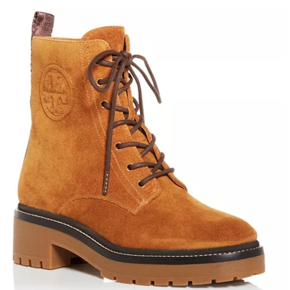 New Tory Burch Miller 50mm Lug Sole Suede Booties